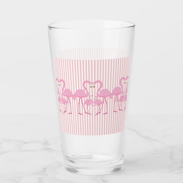 Pink Flamingo & Stripes Drinking Glass (Front)