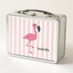 Pink Flamingo & Stripes Stainless Metal Lunch Box