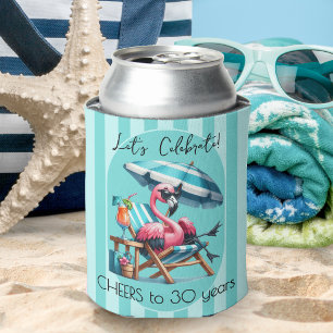 Pink Flamingo Stripes Summer Birthday Party Can Cooler