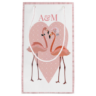 Pink Flamingo stylish heart love Small Gift Bag