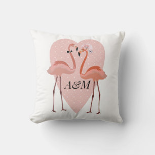 Pink Flamingo stylish heart love Throw Pillow