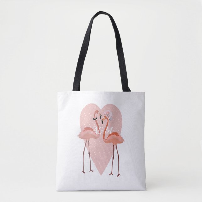 Pink Flamingo stylish heart love Tote Bag (Front)
