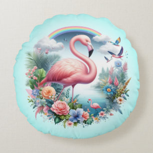 Pink Flamingo Sublimation Round Pillow