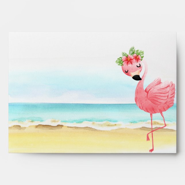 Pink Flamingo Summer Birthday Invitation Envelope (Front)