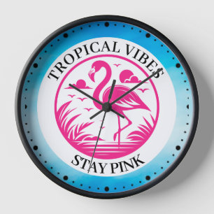 Pink Flamingo Summer Circle Design-68730 Clock