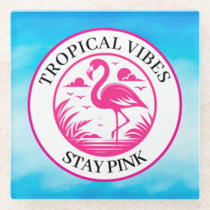 Pink Flamingo Summer Circle Design-68730 Glass Coaster