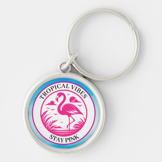 Pink Flamingo Summer Circle Design-68730 Keychain (Front)