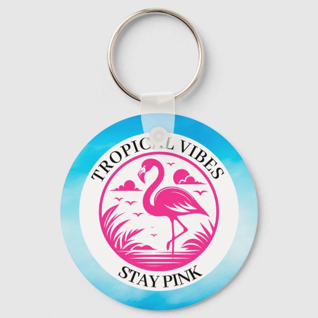 Pink Flamingo Summer Circle Design-68730 Keychain (Front)