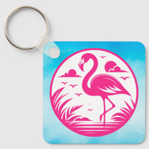 Pink Flamingo Summer Circle Design-68730 Keychain
