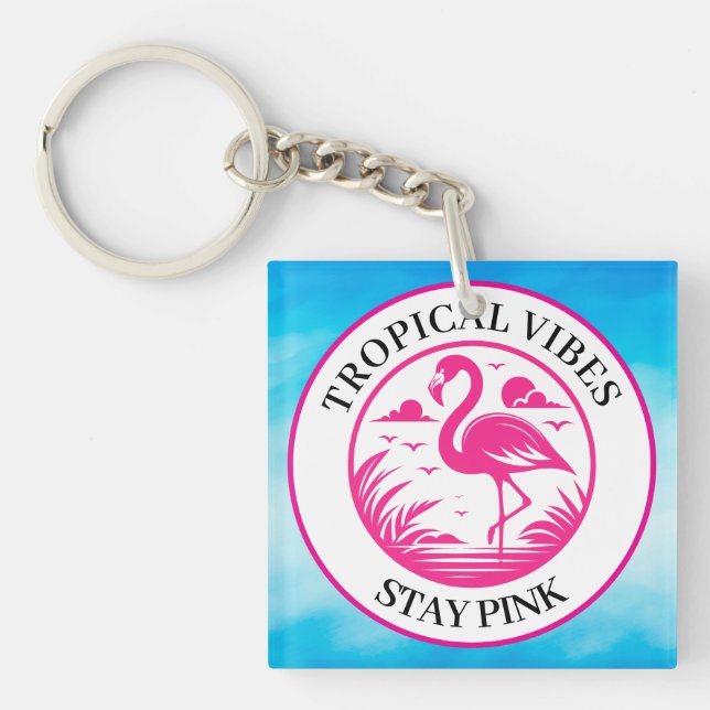 Pink Flamingo Summer Circle Design-68730 Keychain (Front)