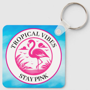 Pink Flamingo Summer Circle Design-68730 Keychain