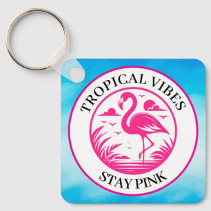 Pink Flamingo Summer Circle Design-68730 Keychain