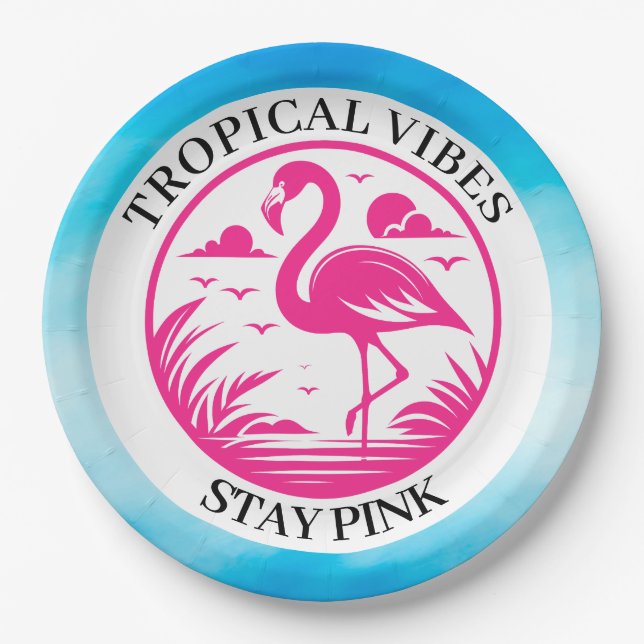 Pink Flamingo Summer Circle Design-68730 Paper Plate (Front)
