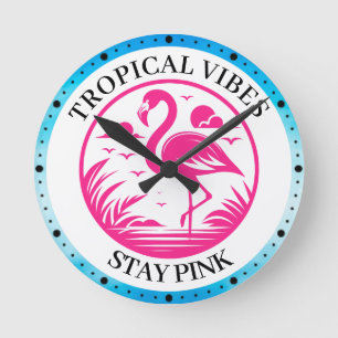 Pink Flamingo Summer Circle Design-68730 Round Clock