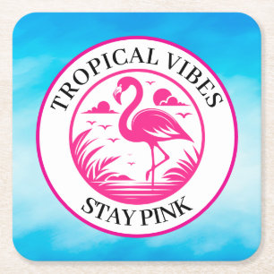 Pink Flamingo Summer Circle Design-68730 Square Paper Coaster