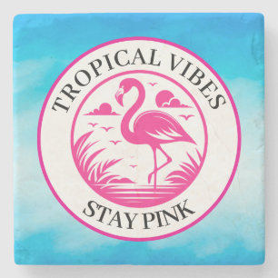 Pink Flamingo Summer Circle Design-68730 Stone Coaster