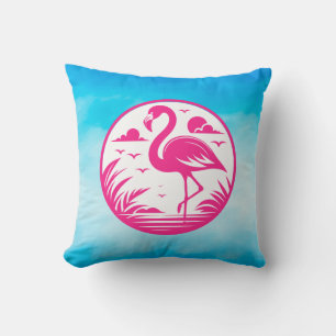 Pink Flamingo Summer Circle Design-68730 Throw Pillow