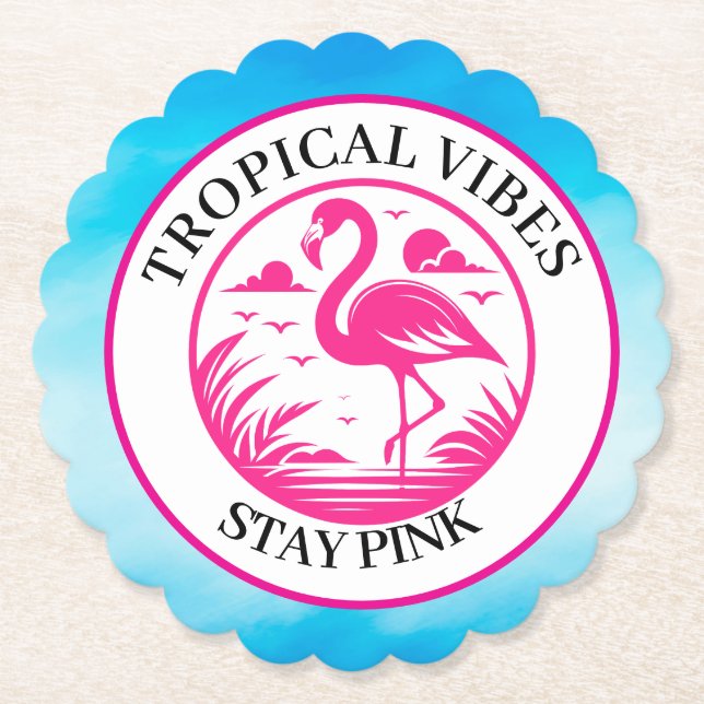 Pink Flamingo Summer Circle Design- Paper Coaster (Front)
