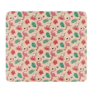 Pink Flamingo Summer Tropical Pattern Cutting Board