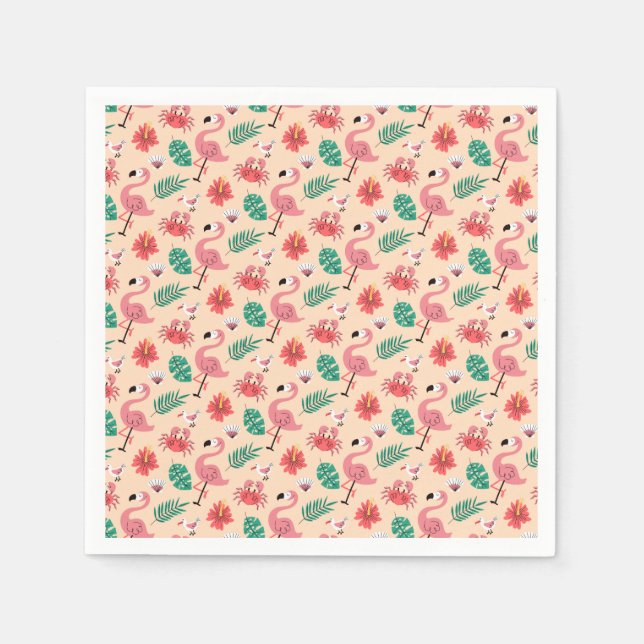 Pink Flamingo Summer Tropical Pattern Napkin (Front)