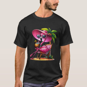Pink Flamingo Summer Vibes Beach Palm Tree Summer T-Shirt