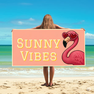 Pink Flamingo Sunny Vibes Beach Towel