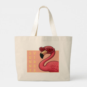 Pink Flamingo Sunny Vibes Large Tote Bag