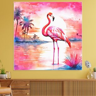 Pink Flamingo Sunset Canvas Print