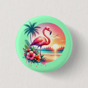 Pink Flamingo Sunset Clipart-93938 1 Inch Round Button