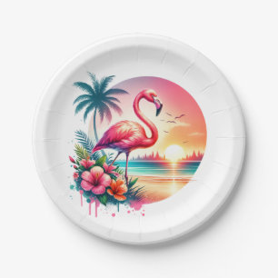 Pink Flamingo Sunset Clipart  Paper Plate