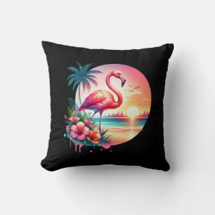 Pink Flamingo Sunset Clipart Throw Pillow