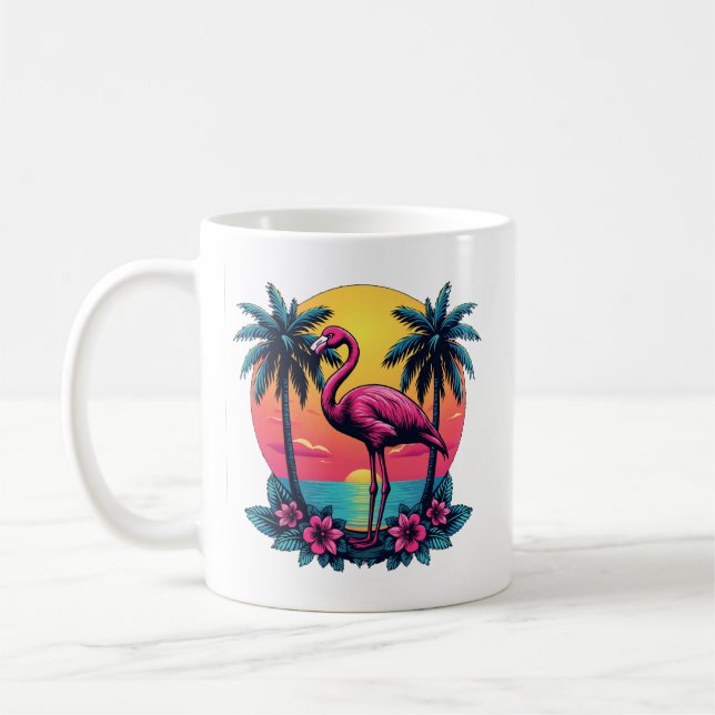 Pink Flamingo Sunset  – Tropical Coffee Mug (Left)