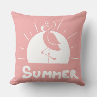 pink flamingo symbolizing summer throw pillow