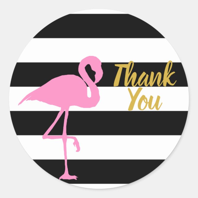 Pink Flamingo Thank You Classic Round Sticker (Front)