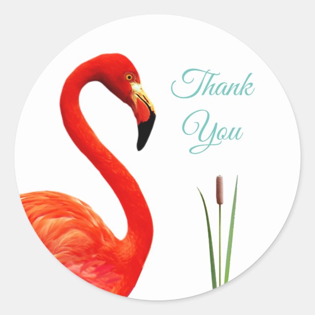 Pink Flamingo Thank You Classic Round Sticker (Front)