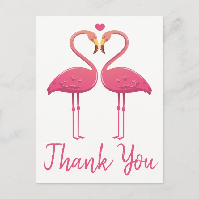 Pink Flamingo Thank You Tropical Wedding, Bridal Postcard (Front)