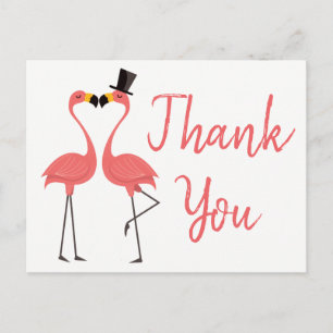 Pink Flamingo Thank You Tropical Wedding, Bridal Postcard