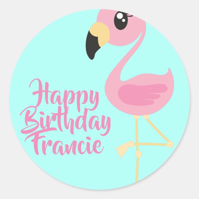 Pink Flamingo Tropical 1st Birthday Envelope Classic Round Sticker (Front)