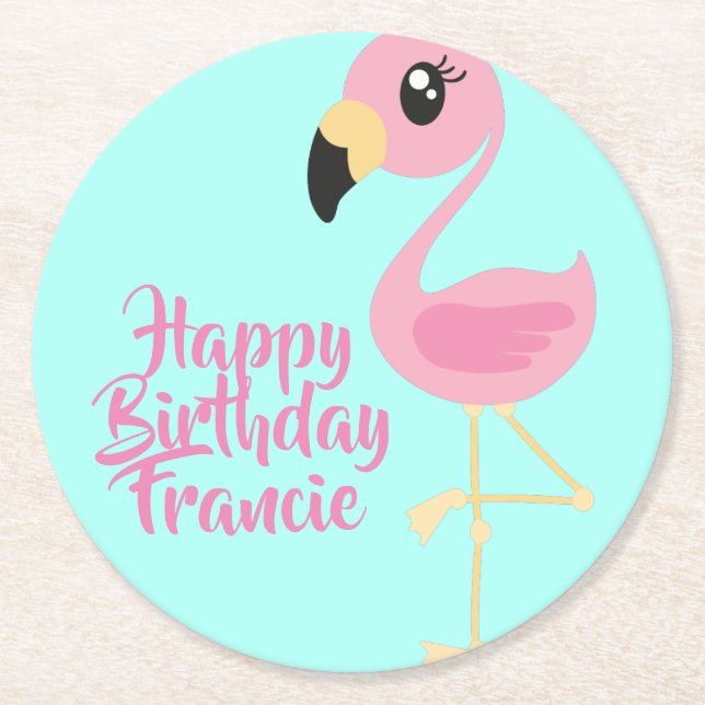 Pink Flamingo Tropical 1st Birthday Party Coasters (Front)