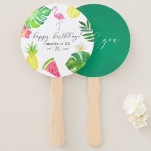 Pink Flamingo Tropical Any Age Birthday Party Hand Fan