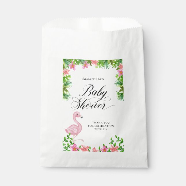 Pink Flamingo Tropical Baby Shower Thank You Favour Bag (Front)