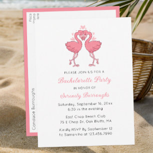 Pink Flamingo Tropical Beach Bachelorette Party Invitation Postcard