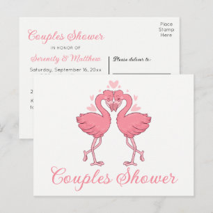 Pink Flamingo Tropical Beach Couples Bridal Shower Invitation Postcard