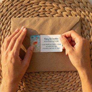 Pink Flamingo   Tropical Beach Label