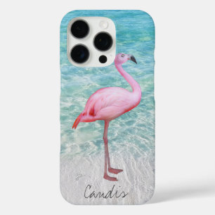 Pink Flamingo Tropical Beach Modern Add Your Name iPhone 16 Pro Case