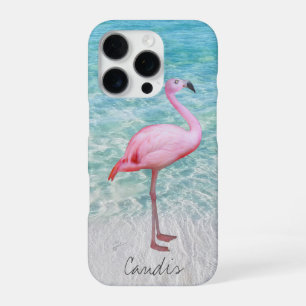 Pink Flamingo Tropical Beach Modern Add Your Name  iPhone 16 Pro Case