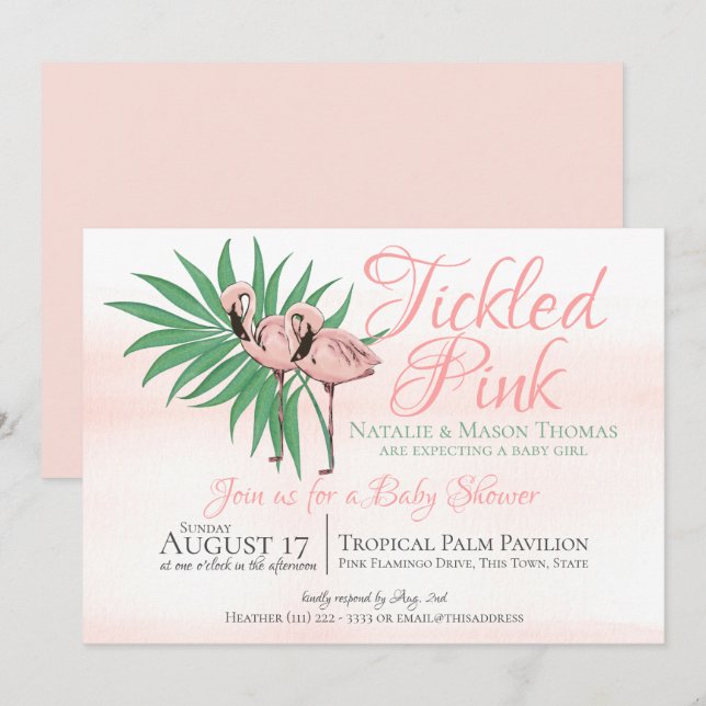 Pink Flamingo Tropical Beach Wedding Invitation (Front/Back)