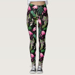 Pink Flamingo Tropical Botanical Black Background Leggings<br><div class="desc">Step out in style with these fun leggings featuring a pink flamingo pattern highlighted by tropical botanicals and a black background. Perfect for workouts, and evening on the town and everyday wear.</div>