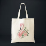 Pink Flamingo Tropical Bride Wedding Tote Bag<br><div class="desc">A uniquely feminine design for the bride, this tote is a fabulous choice for brides getting married at the beach or in a lovely tropical setting. It features a graceful watercolor pink flamingo surrounded by tropical greenery and flowers. Bride text is included and may be personalized with other text if...</div>