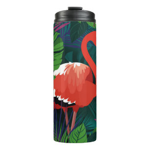 Pink Flamingo: Tropical Butterfly Harmony. Thermal Tumbler